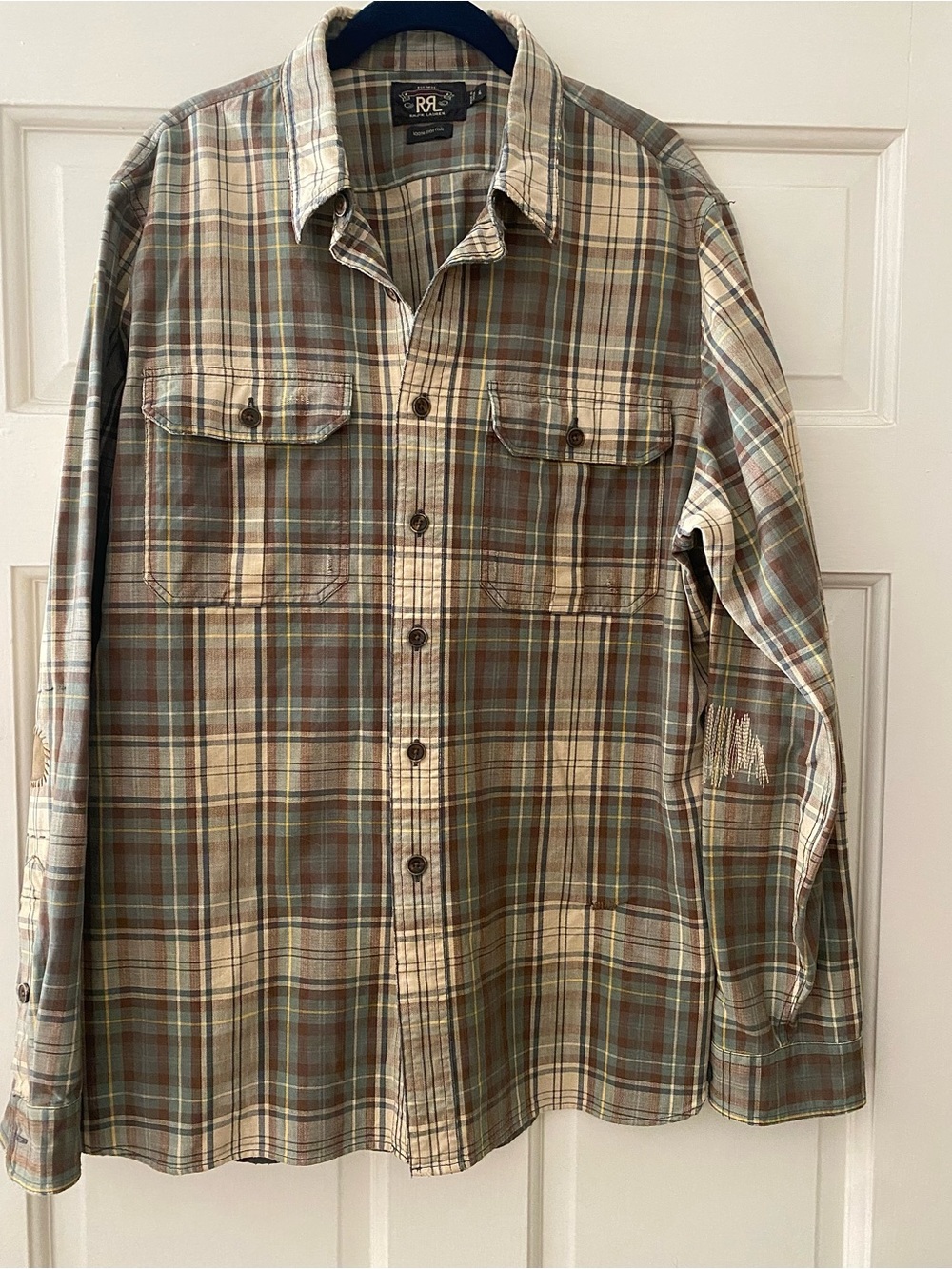 RRL Repaired Plaid Twill Work-shirt XL